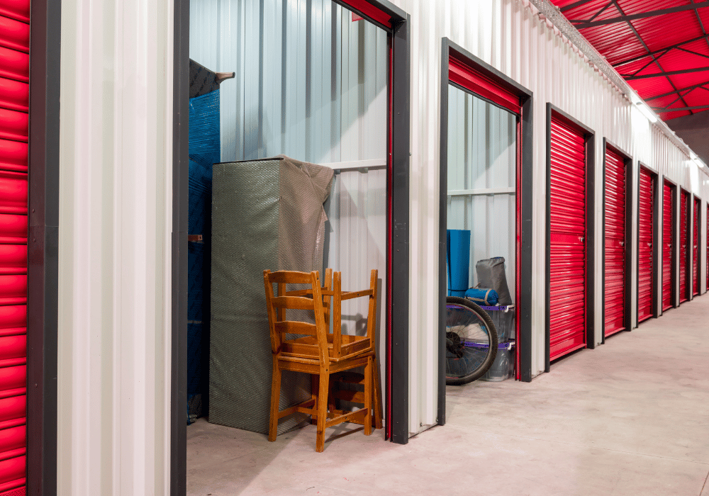 Furniture stored in an indoor storage unit