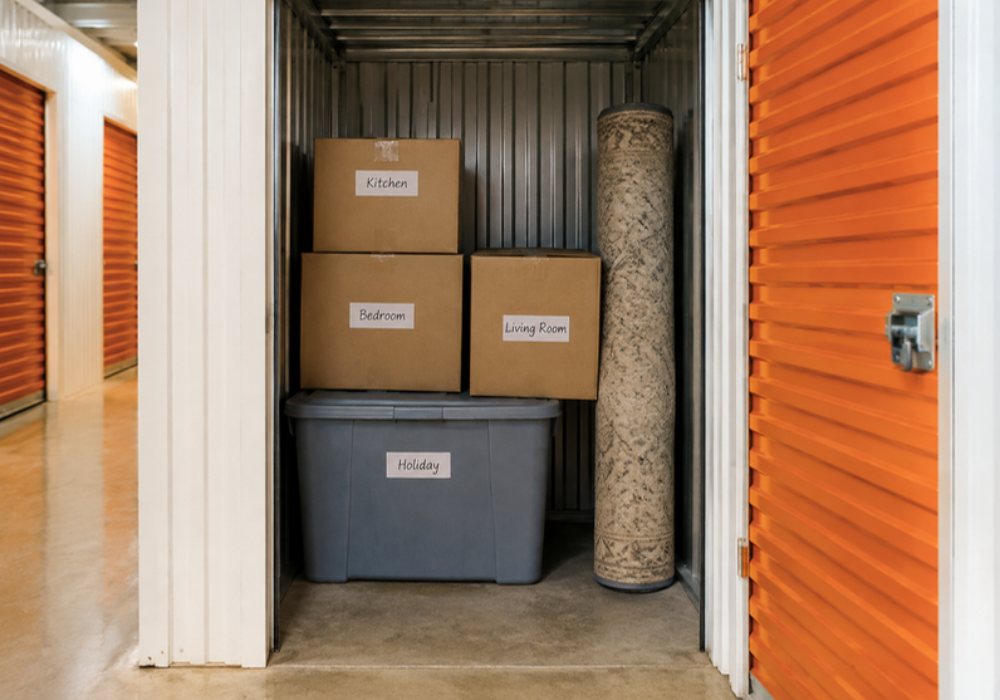 Interior climate controlled storage unit